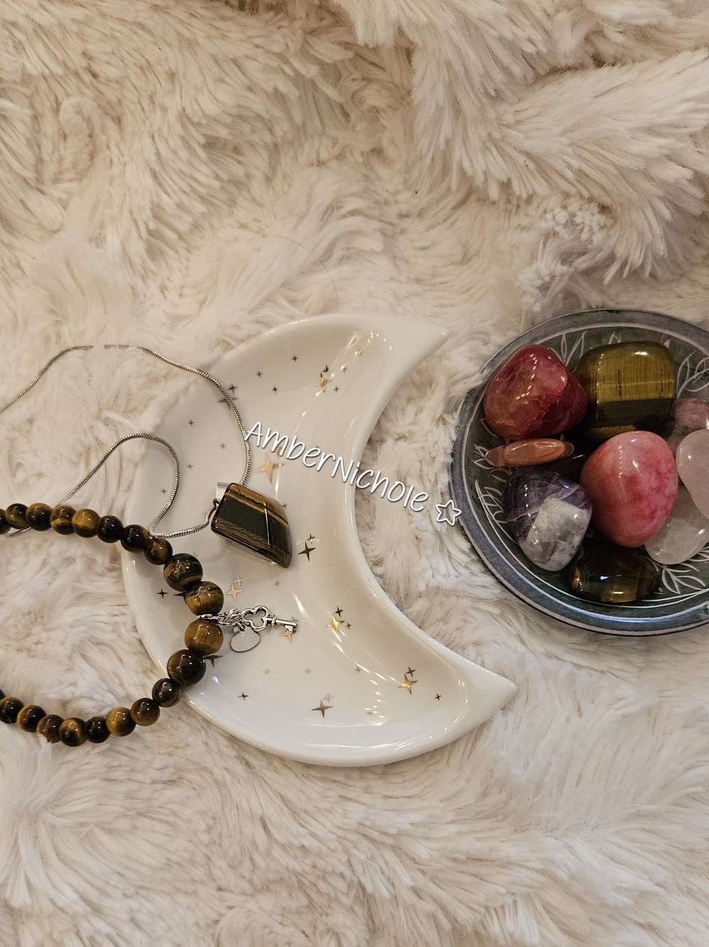 Handmade☆Tiger Eye Beaded Bracelet and Pendant Set